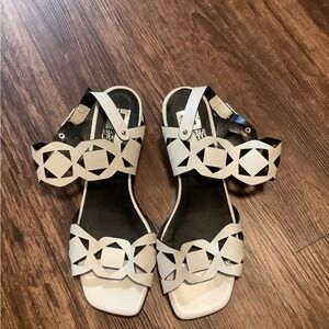 Emanuele Crasto White Black Leather Geometric Cutout Block Heel Sandals Italy 39